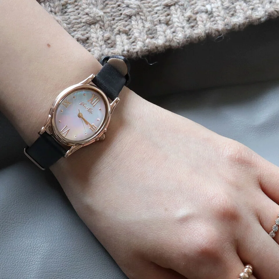 Gem-Rosegold/Opal (Black leather)