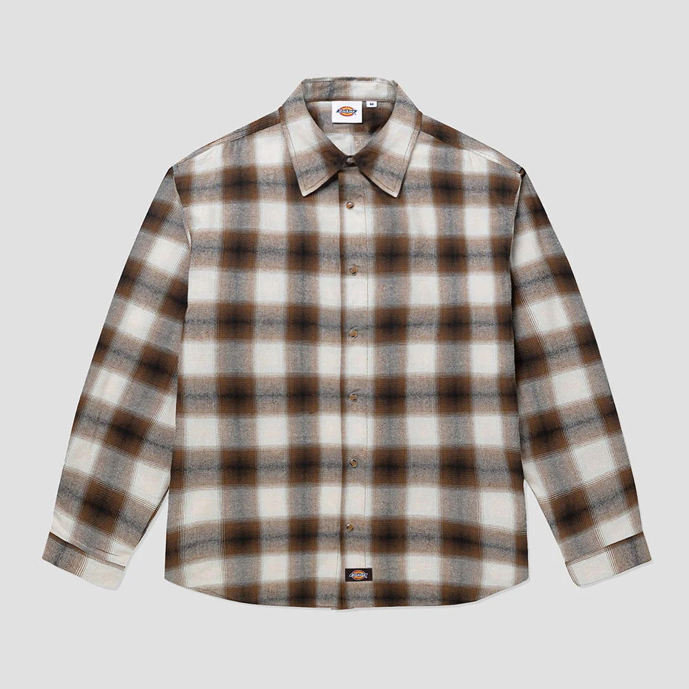 人造絲 漸層 格紋 襯衫 Brown