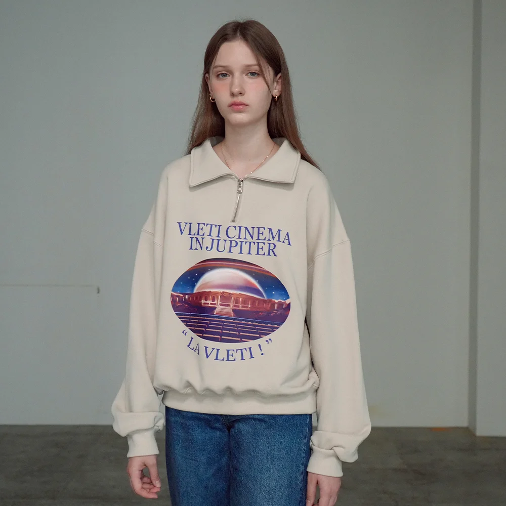 Art Work Printing Half Zip-up Sweatshirt (Salted)