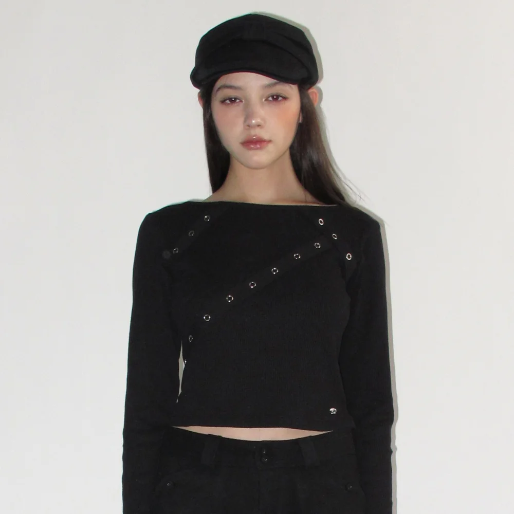 EYELET TAPE WAFFLE T-SHIRT_BLACK
