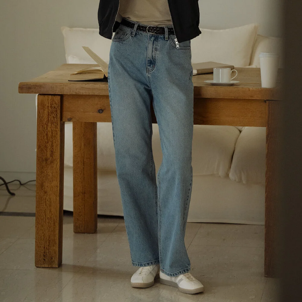 Premium ring yarn straight denim pants_Blue