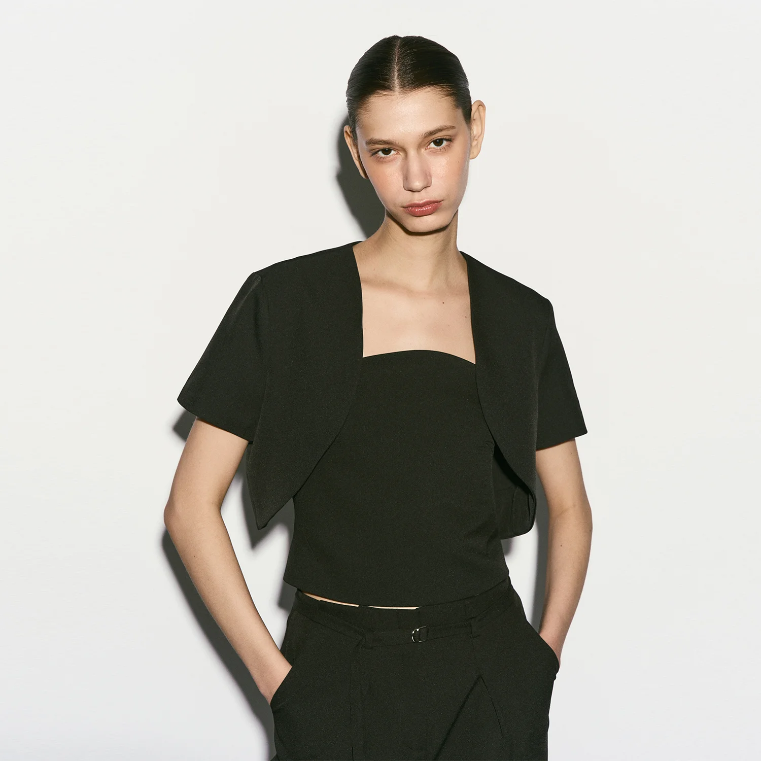 BOLERO HALF SLEEVED CROPPED JACKET BLACK