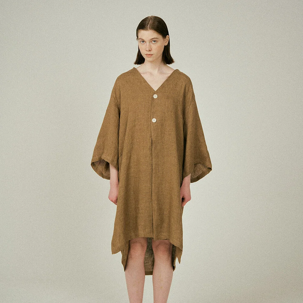 (w) Readymade Robe in Linen Dobby Brown