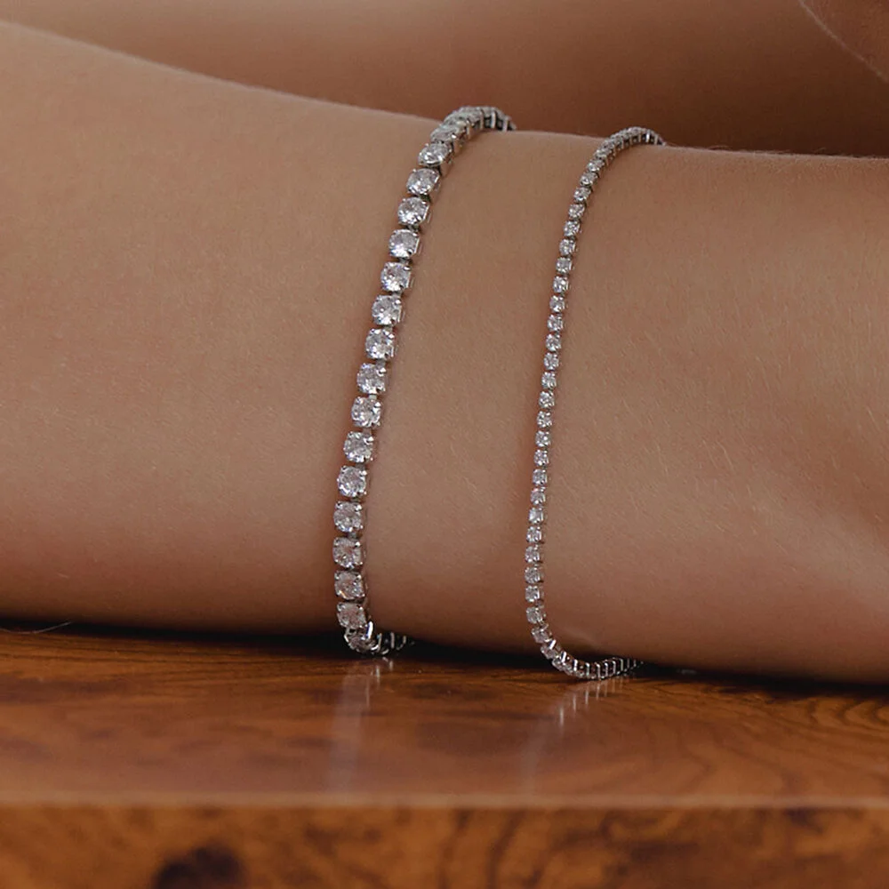 4PRONG ROUND TENNIS BRACELET_M,L 2COLOR JB007