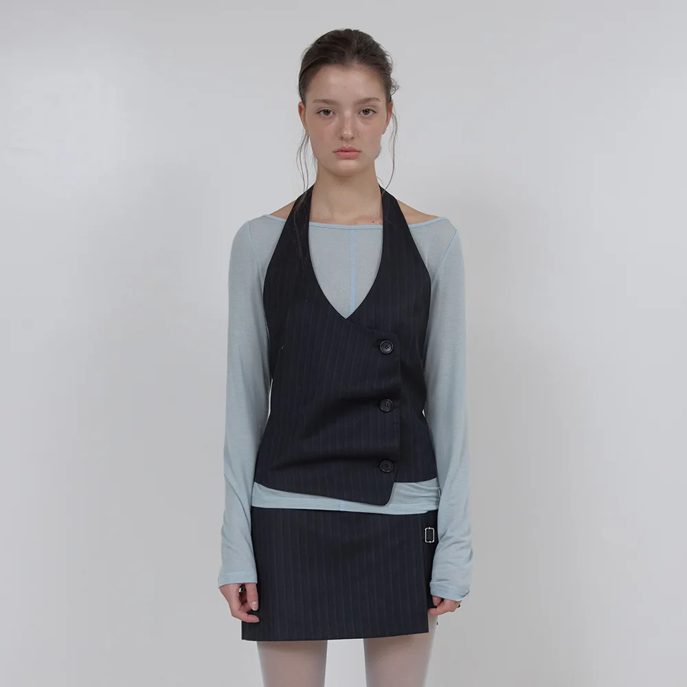 PIN STRIPE LAYERED VEST (BLACK)