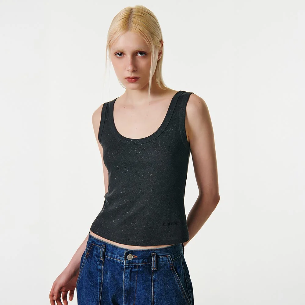 GLITTER U-NECK SLEEVELESS TOP