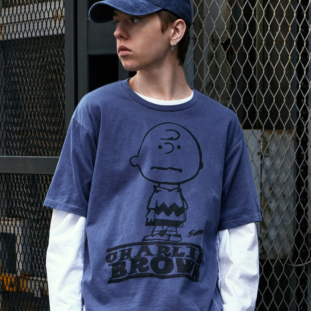 Charlie 啡色 Pigment T恤 (NAVY)