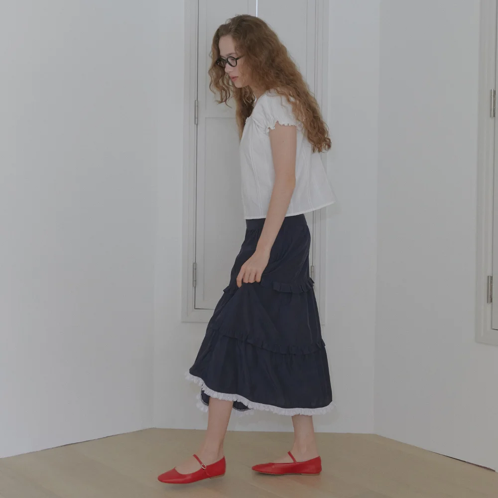 FRILL LONG SKIRT (NAVY)