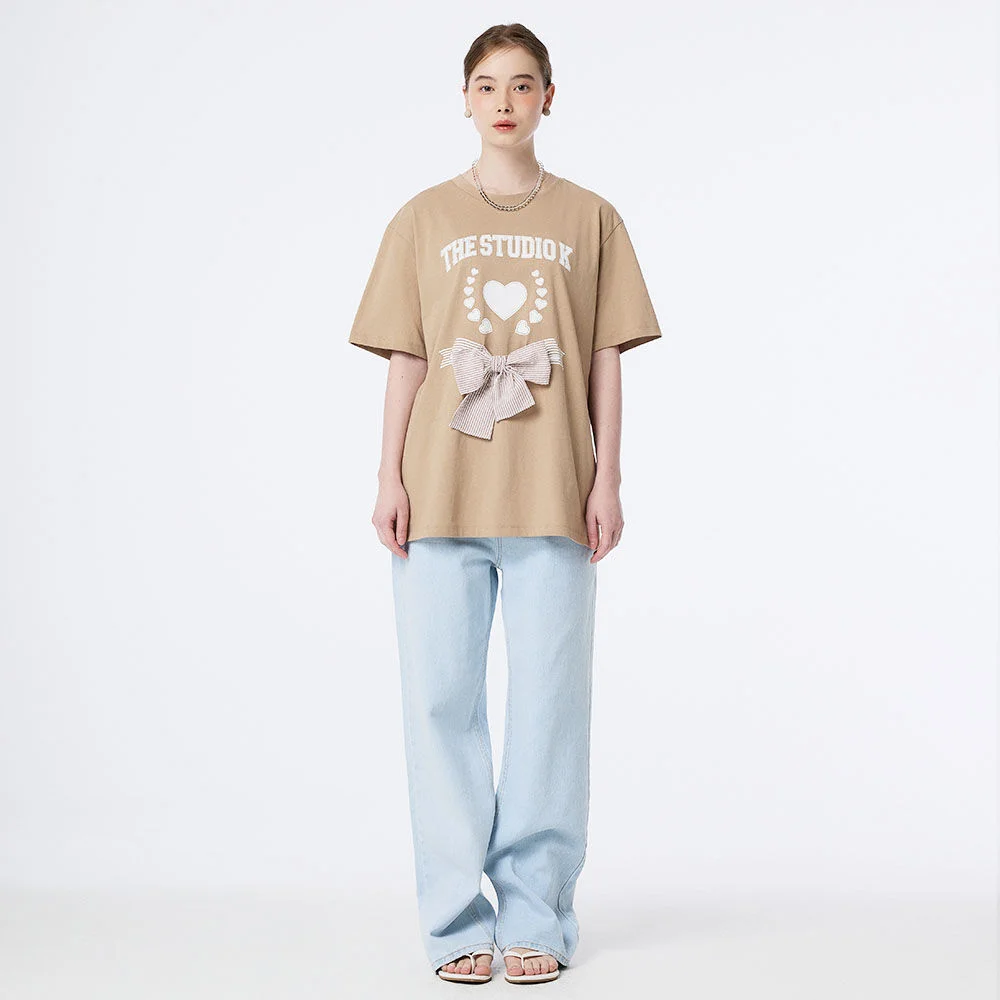 HEART LOGO LIBBON T-SHIRTS (BEIGE)