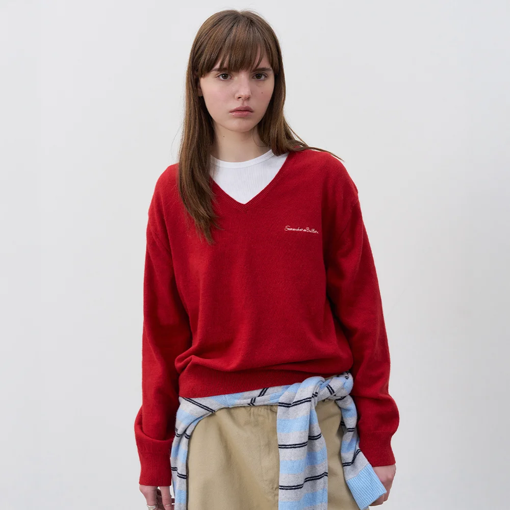 Roe V-Neck Knit - Red