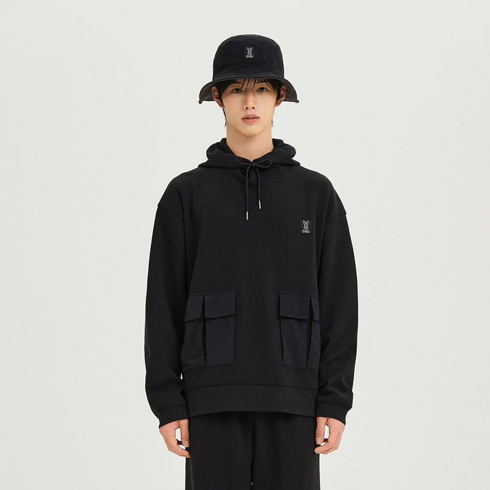 密度 外貼袋 連帽衫(BLACK)