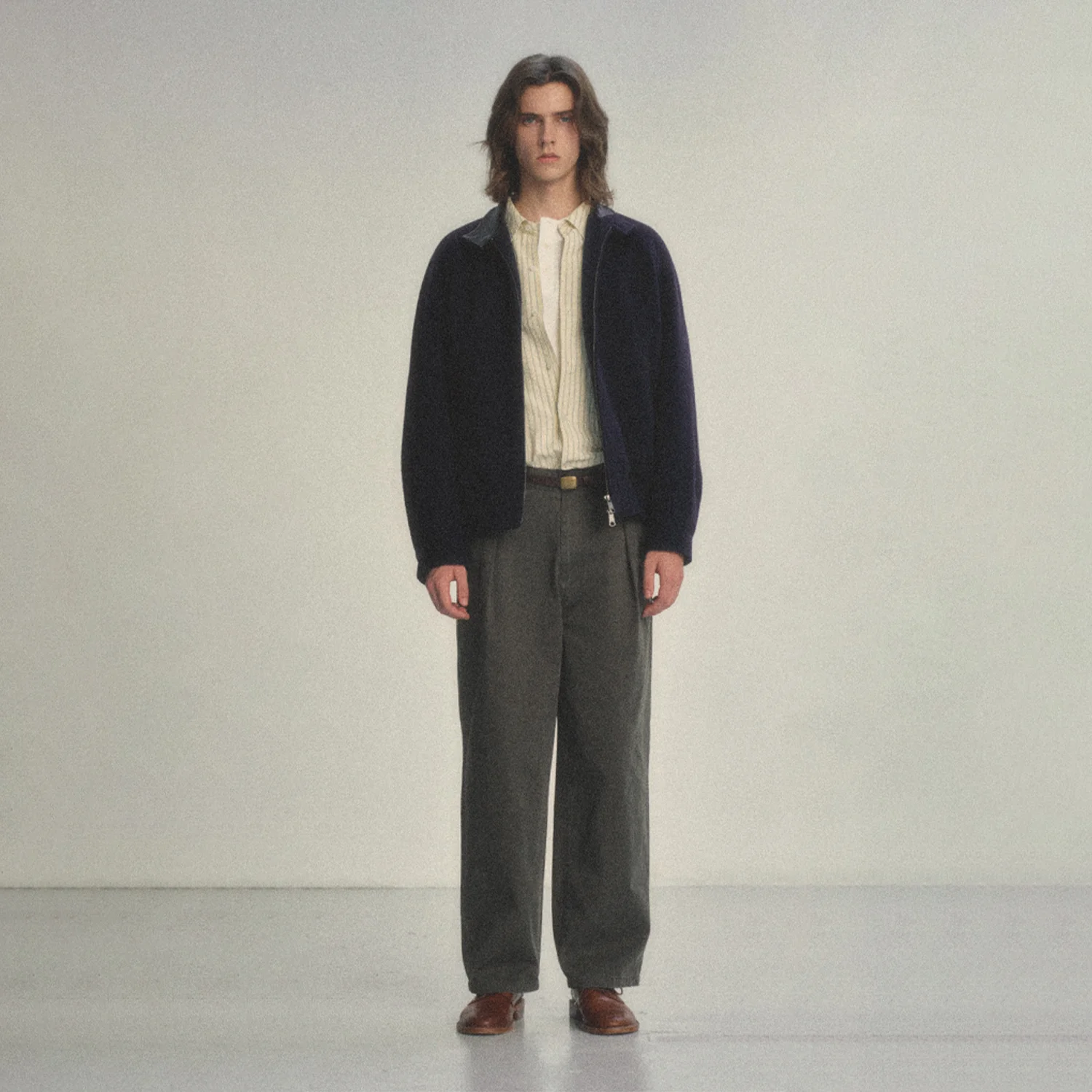 Leather Collar Wool Saint Harrington Jacket_ Navy