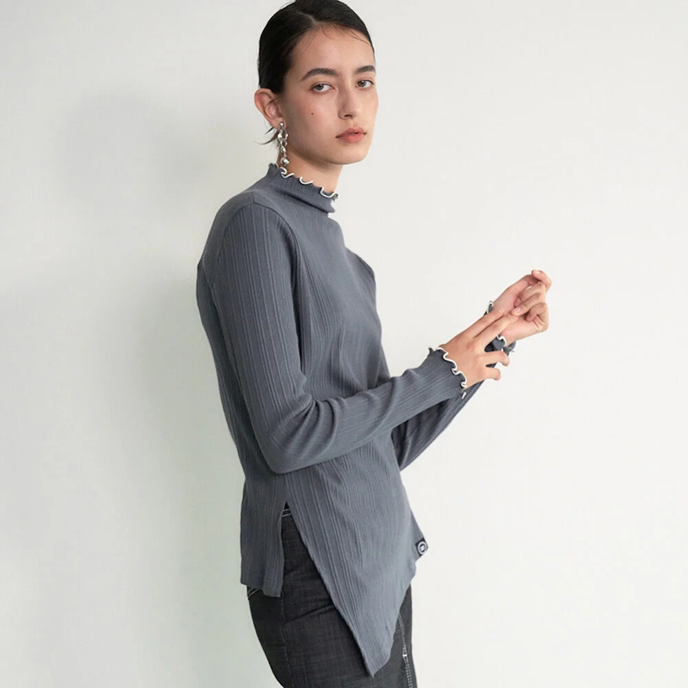 004 Cut-out Row-neck ribbed-knit (Grey)