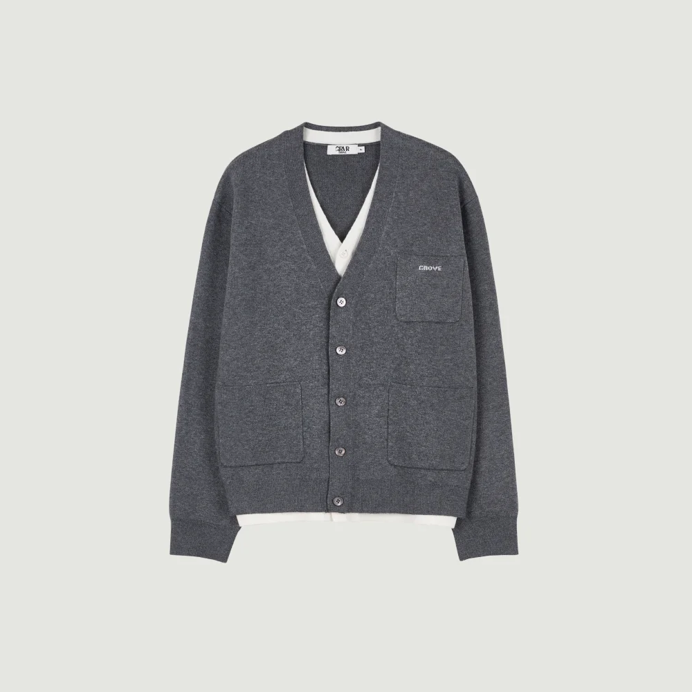 26FW ELI V-NECK DOUBLE CARDIGAN (CHARCOAL)