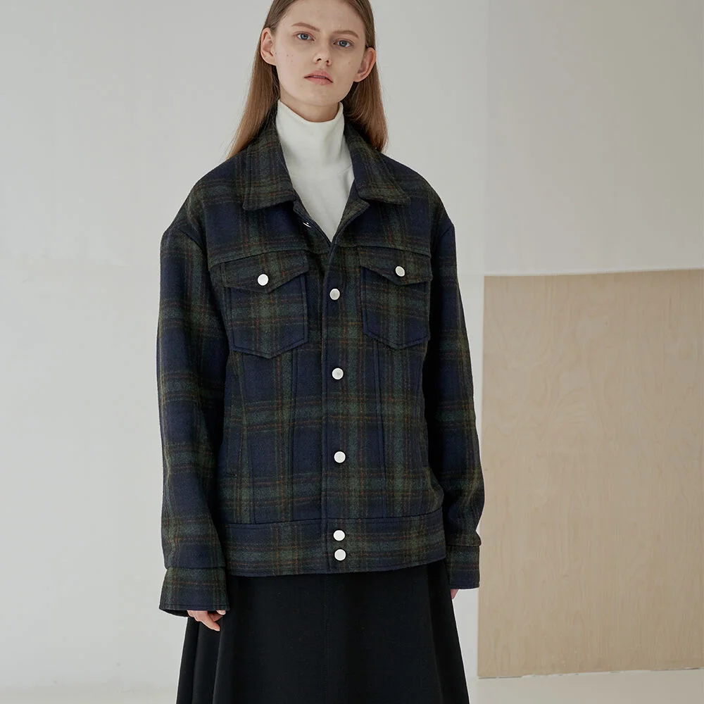 WOOL CHECK SEMI OVER TRUCKER JACKET_KHAKI