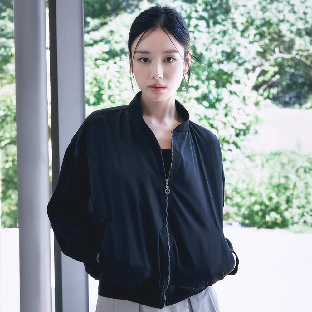 拼色針織 抽褶 飛行外套