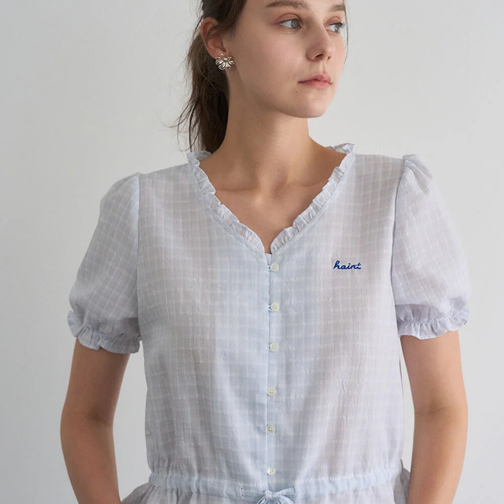 LIRIA CHECK STRING HALF SHIRT 2COL_LIGHT BLUE