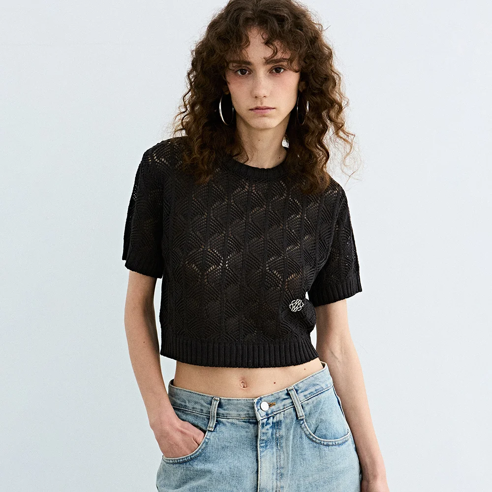 NICOLE SYMBOL PUNCHING HALF KNIT_CHARCOAL