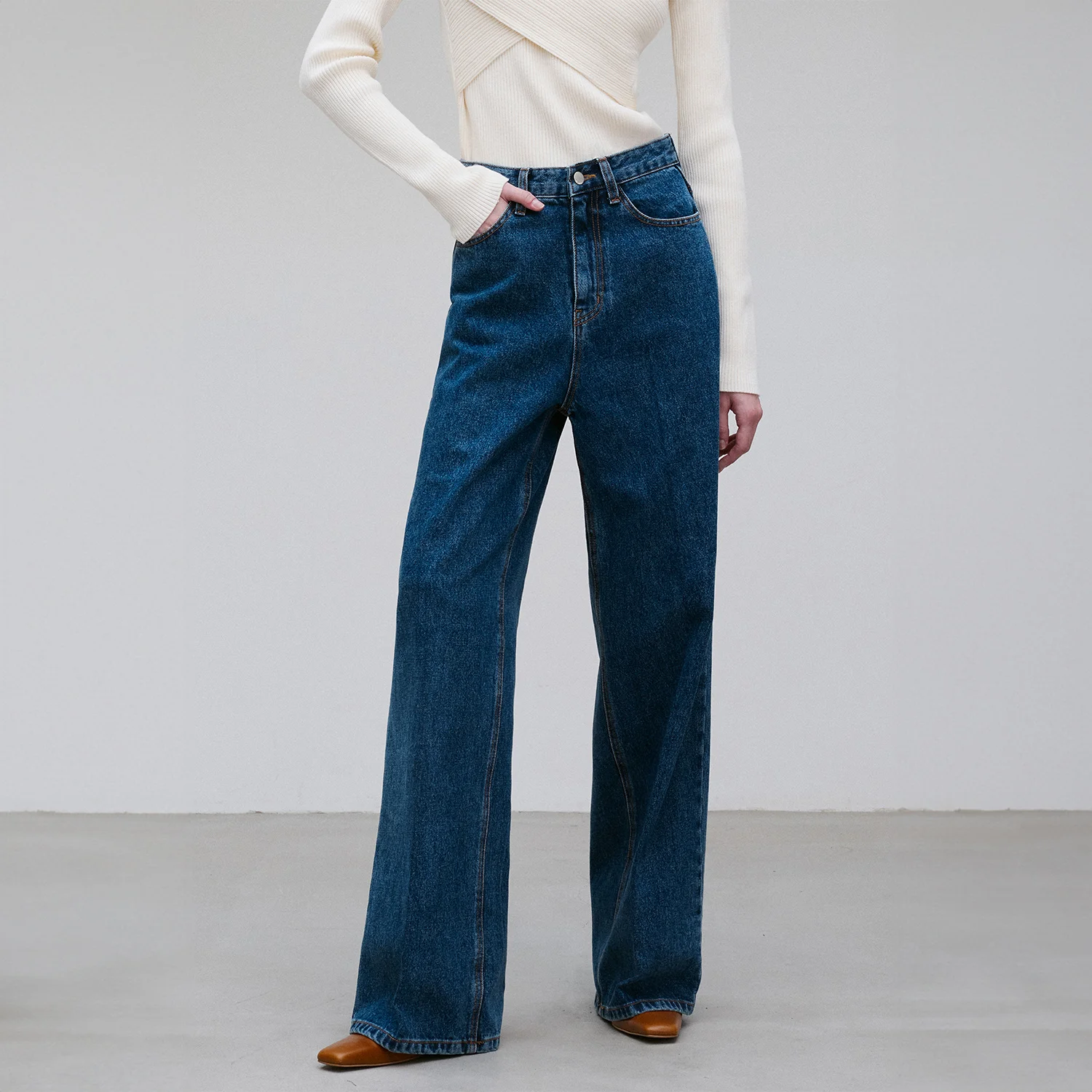 FRONT CREASED DENIM PANTS