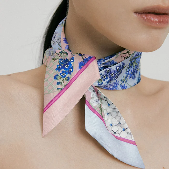 D_Flower-Pink Long Twilly Silk Scarf