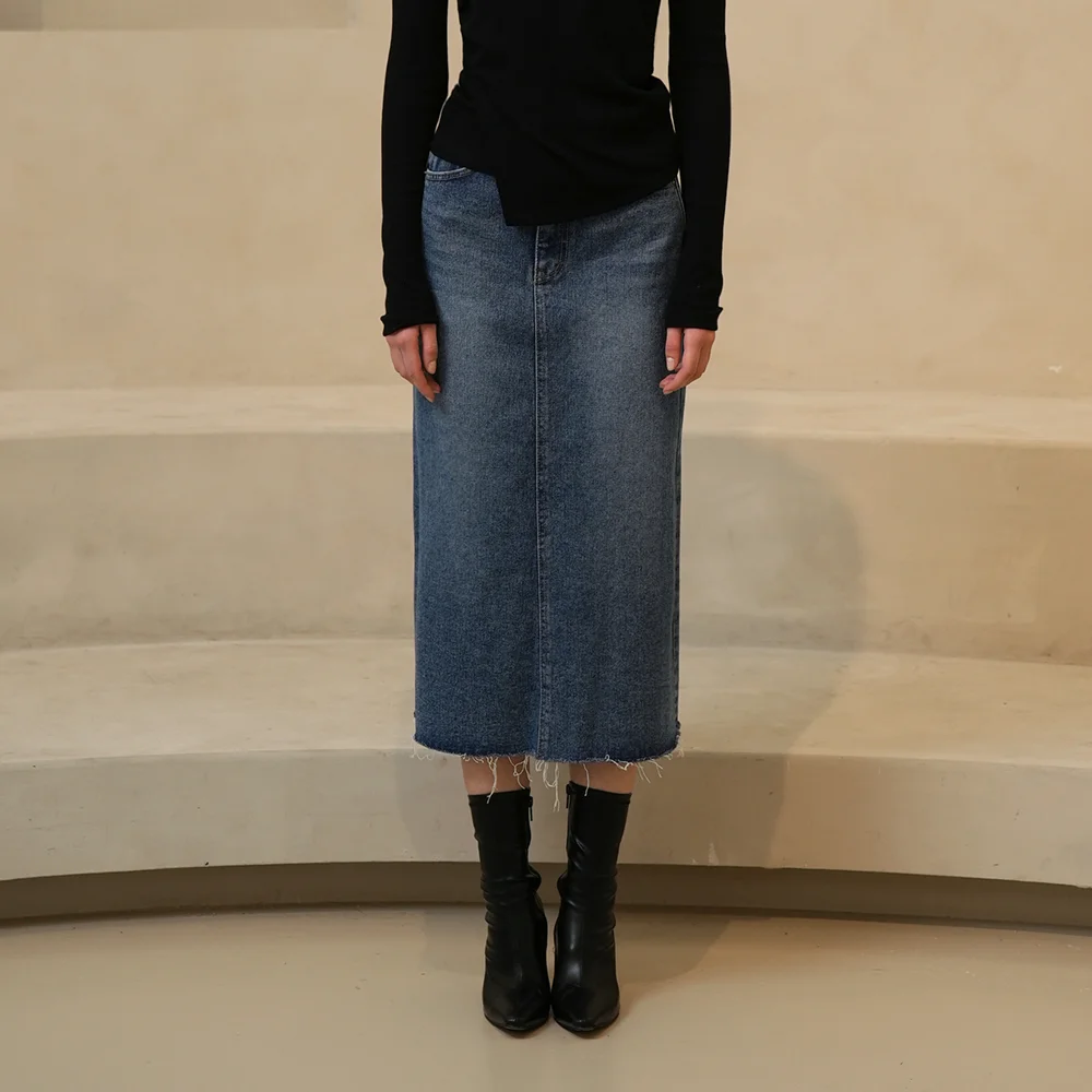 W1056 CUTTING DENIM LONG SKIRT_DEEP BLUE