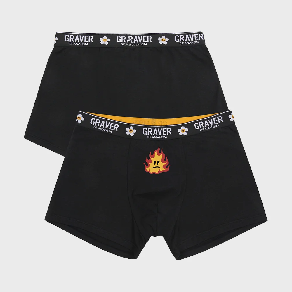 Flame 笑臉 男裝 四角內褲_黑色