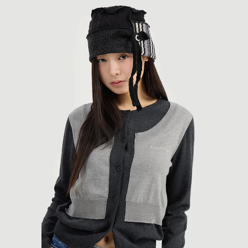 Chouetties by LUCKY CHOUETTE Color Block Knit Cardigan (dark grey) LAWCX26310GYD