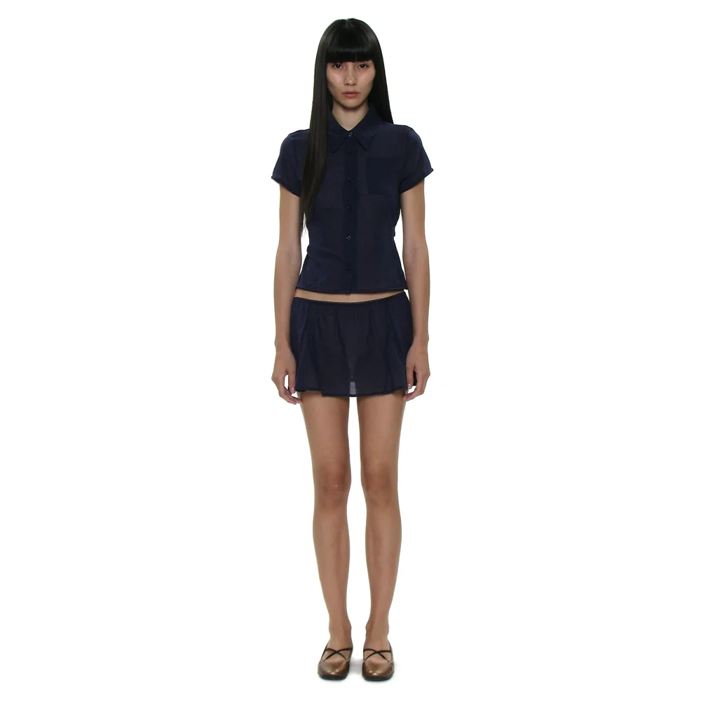 PWC COTTON LACE TRIM GORED MINI SKIRT_NAVY