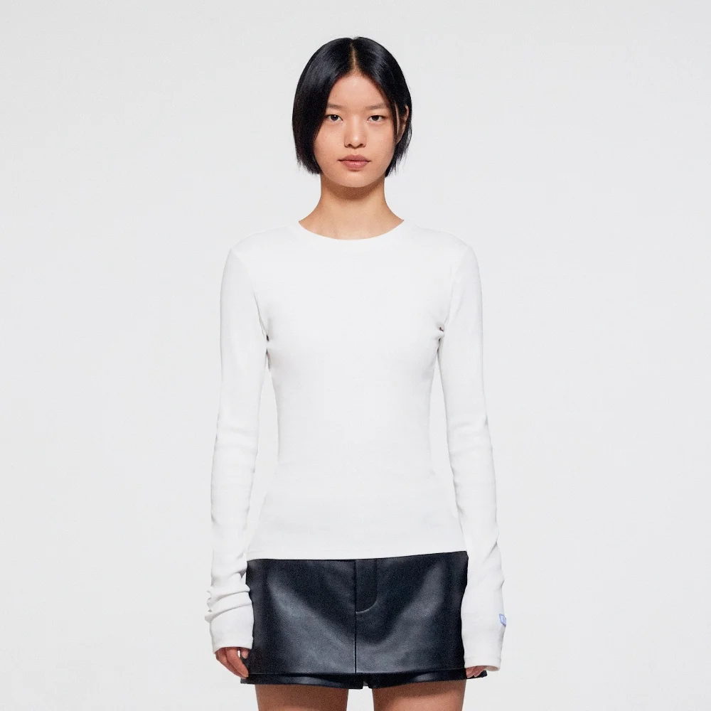 WOMEN LONG SLEEVE RIB T - WHITE