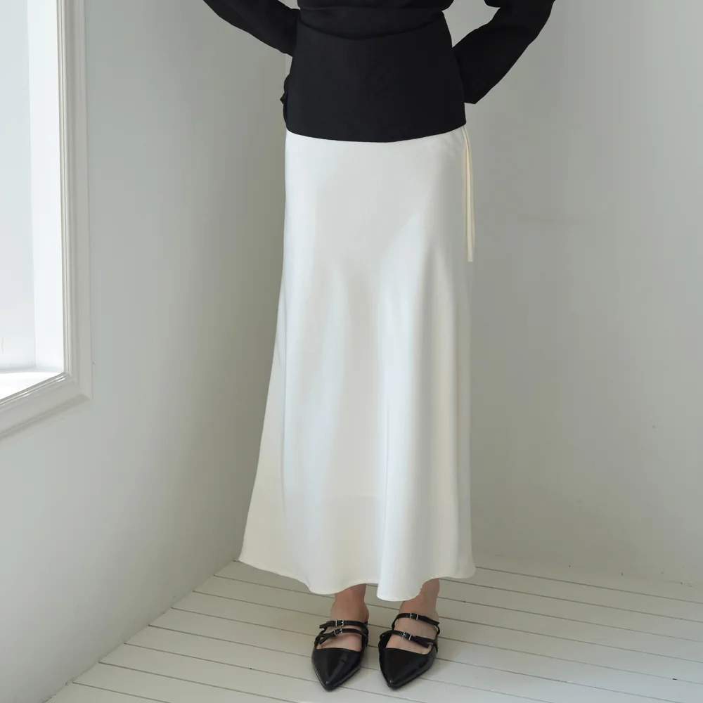 SATIN LONG SKIRT_CREAM