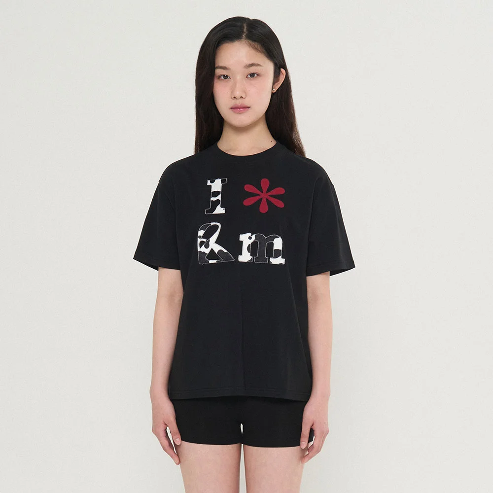 Cow Applique Short Sleeve T-Shirt_Black