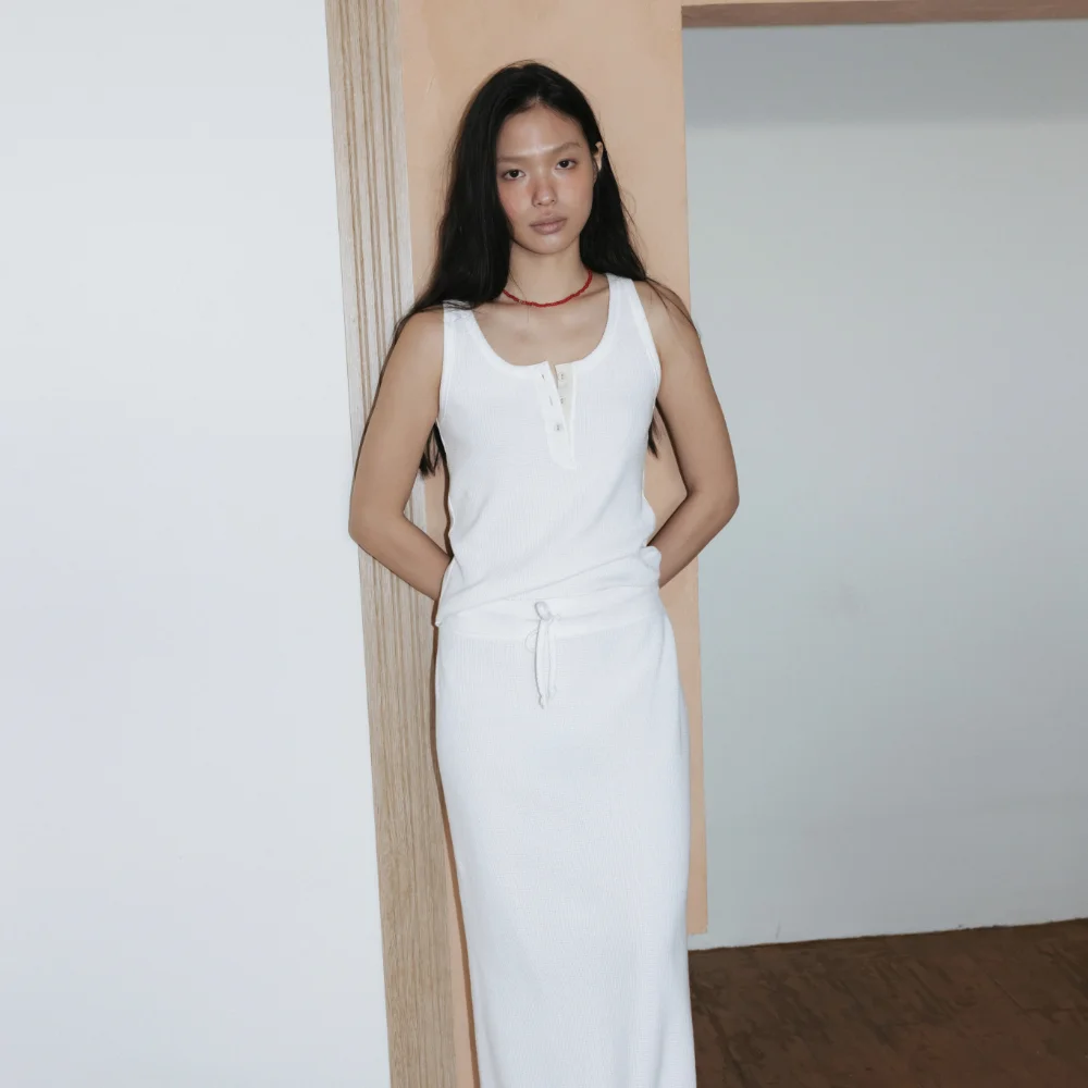 Waffle-Knit Jersey Sleeveless (White / Melange Gray / Dark Gray)