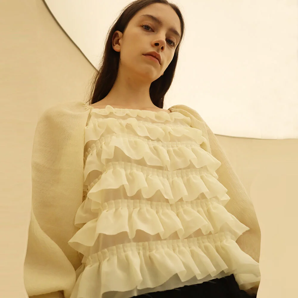 蓬蓬 奶油 露肩_Cancan Cream Off shoulder
