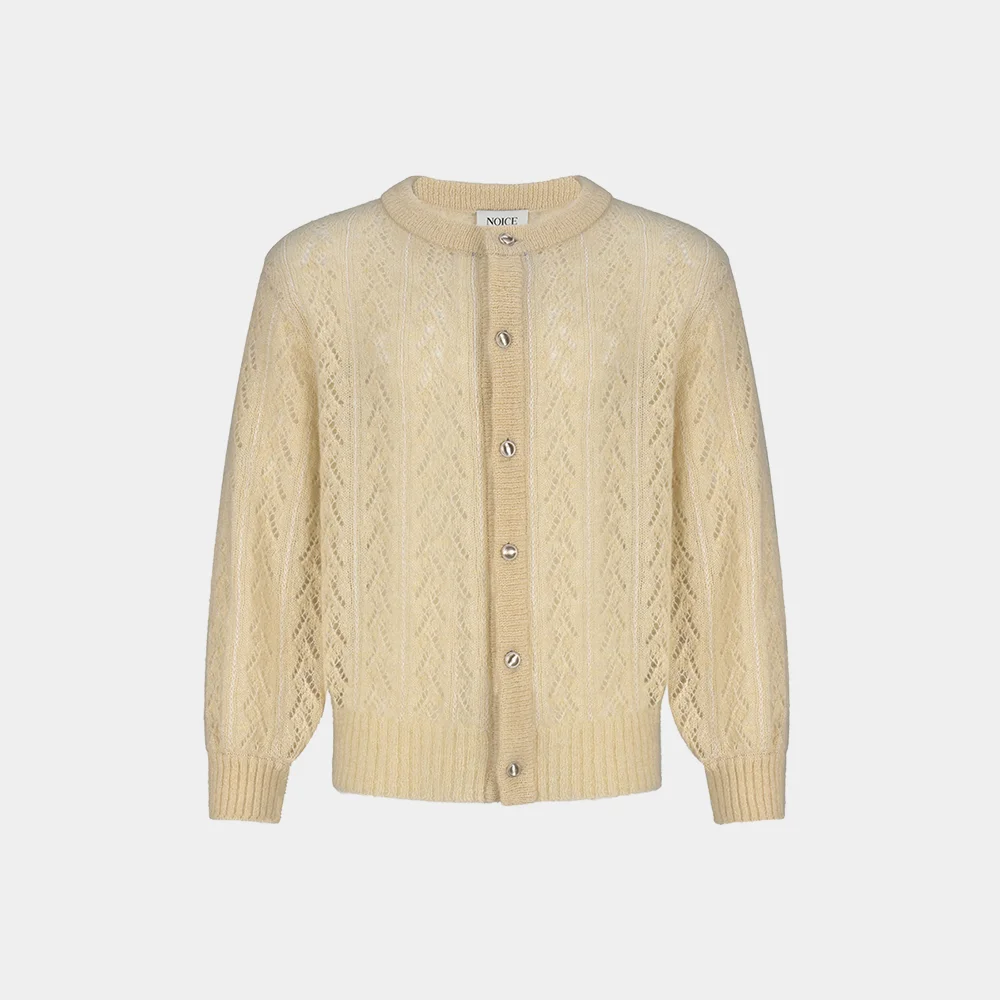MOHAIR-BLEND CABLE KNIT CARDIGAN - CREAM
