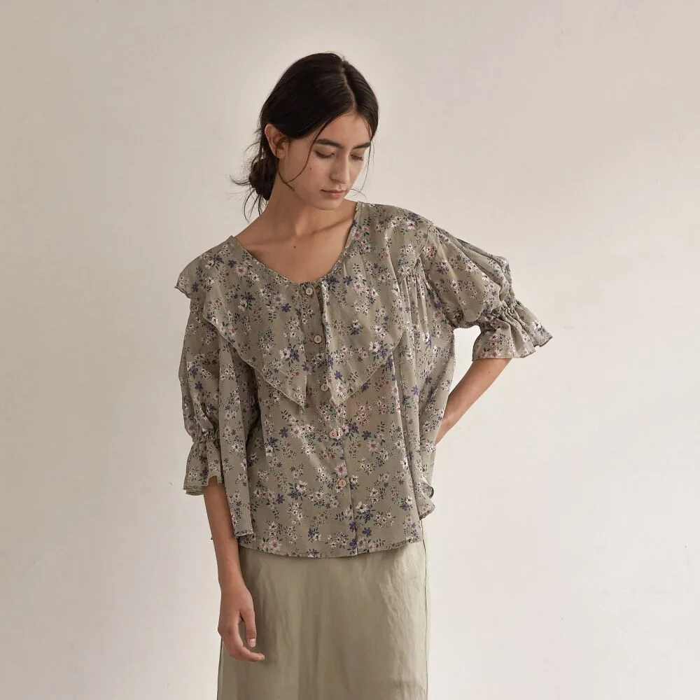 Flower See Through Blouse - 3color