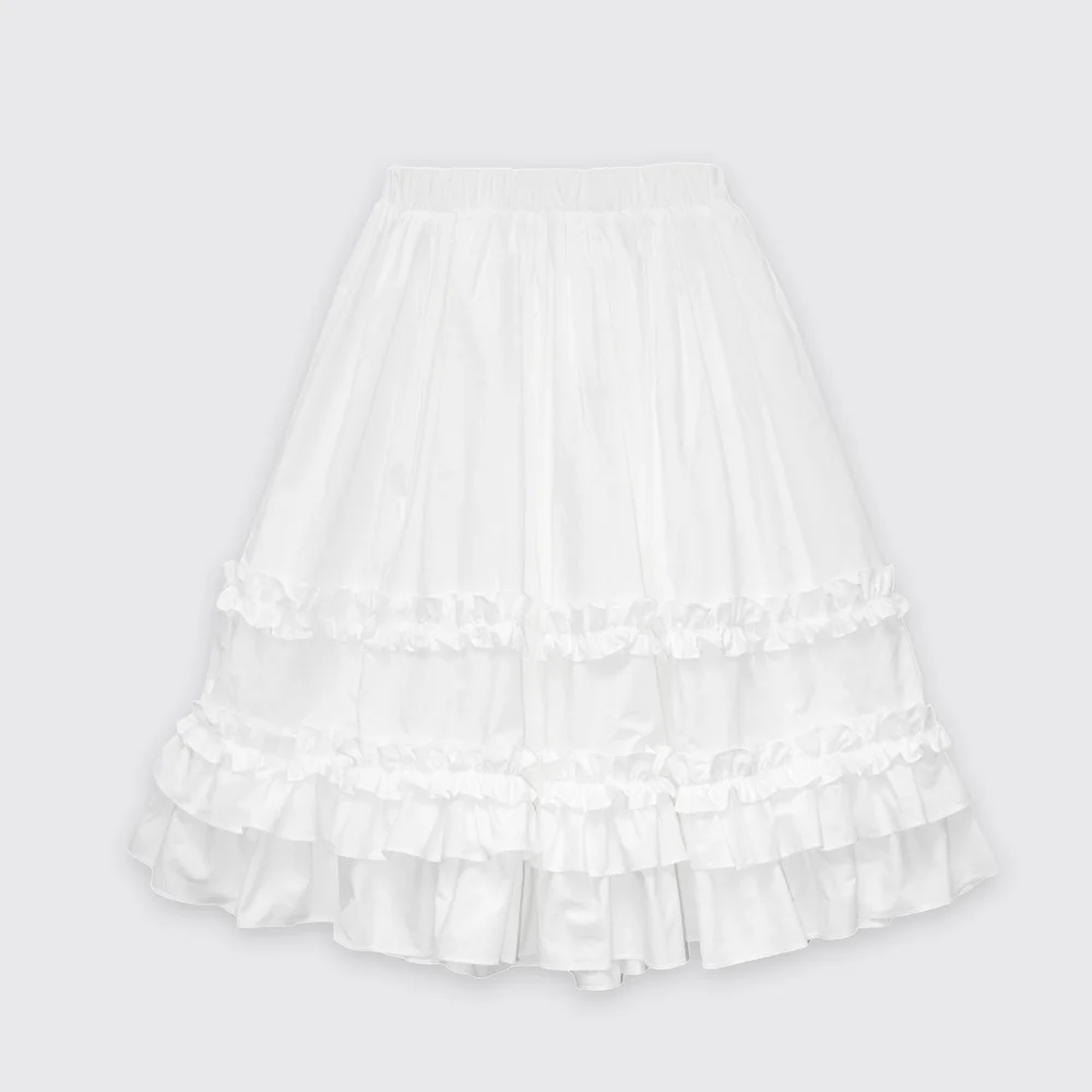 RUFFLE PLEATED MIDI SKIRT - WHITE
