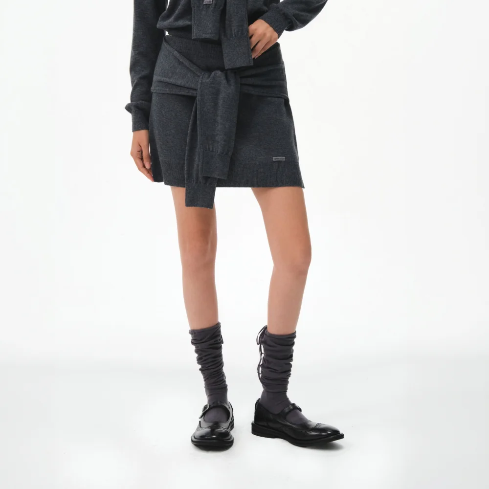 DANIKA TIE SKIRT (MELANGE GRAY)