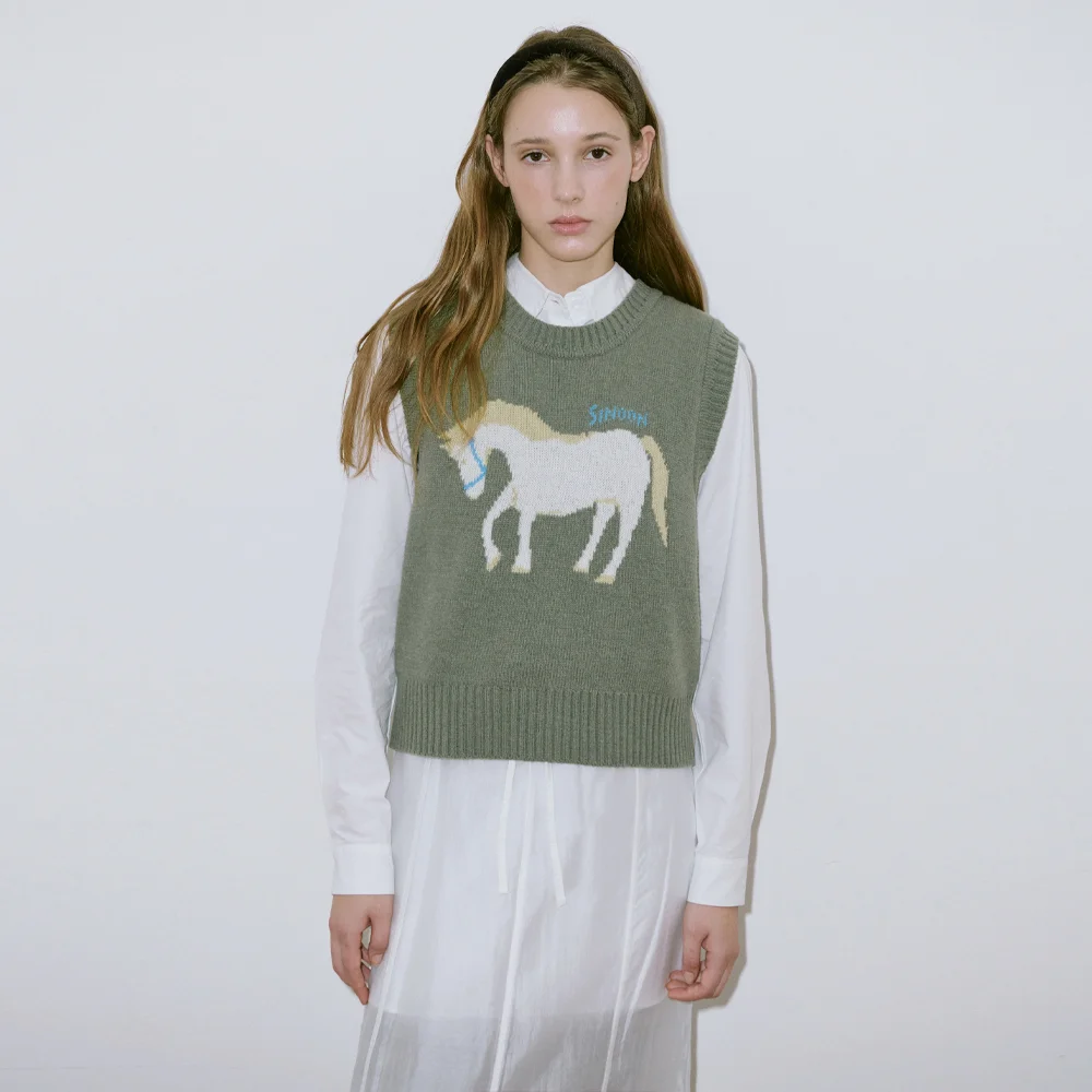 Horse Knit Vest (Khaki)