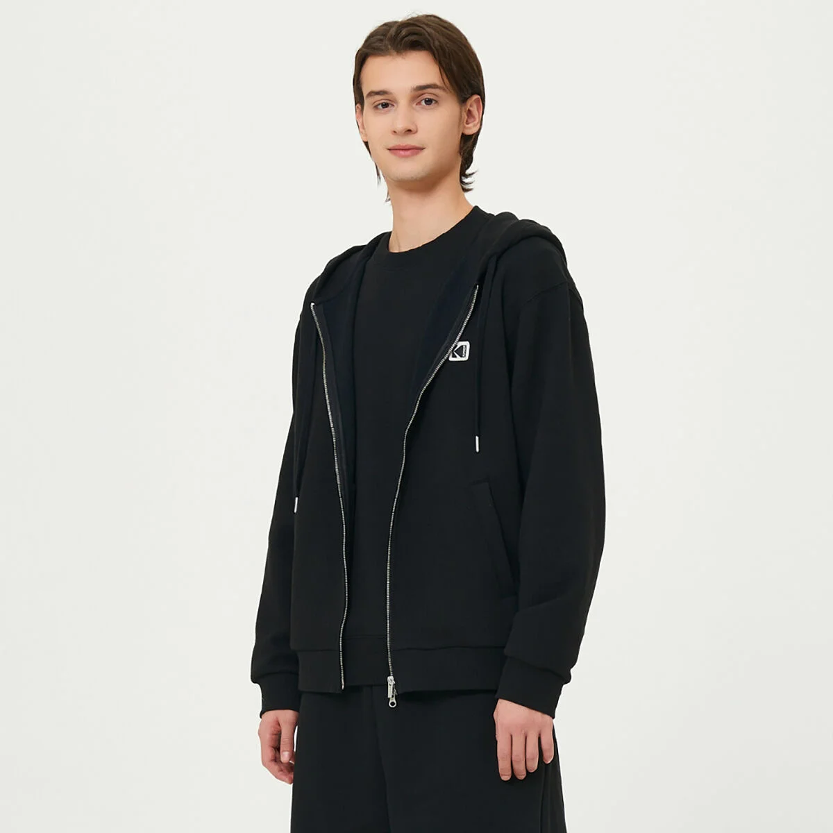 網布 紋理 連帽衫 拉鏈 BLACK