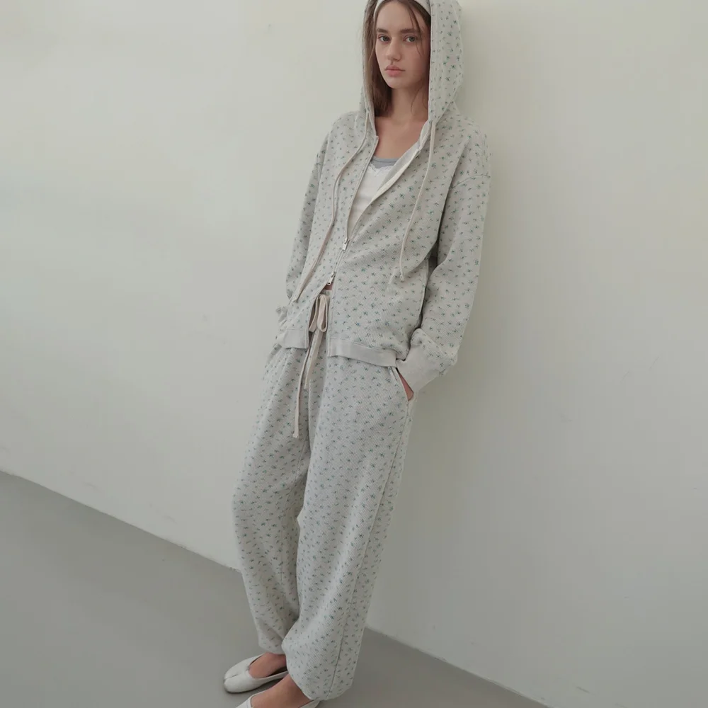 FLOWER WAFFLE JOGGER PANTS (grey)