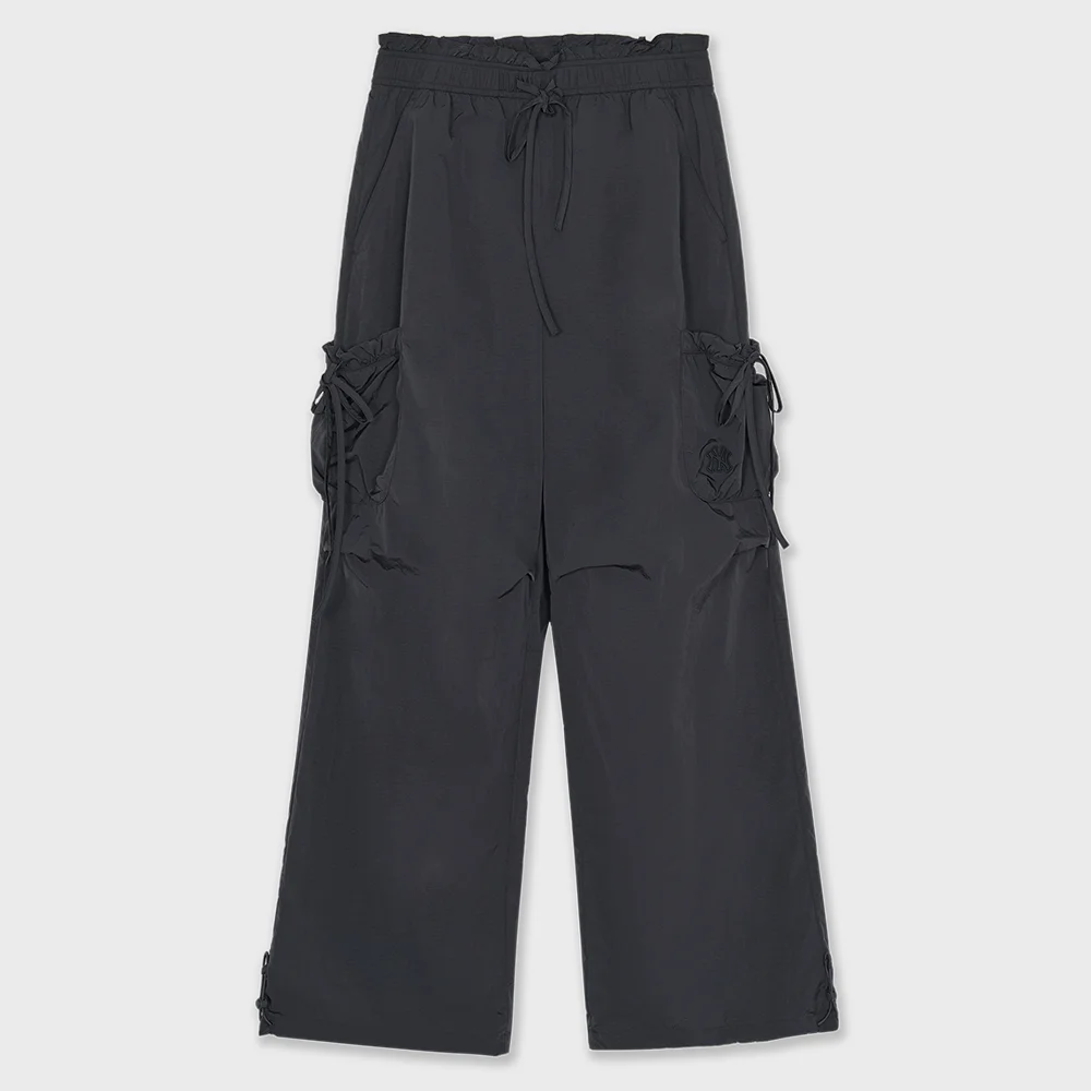 女裝 戶外機能風 光澤 層次 蝴蝶結 工裝 寬版 喇叭 褲子 NY (D.Charcoal Grey)