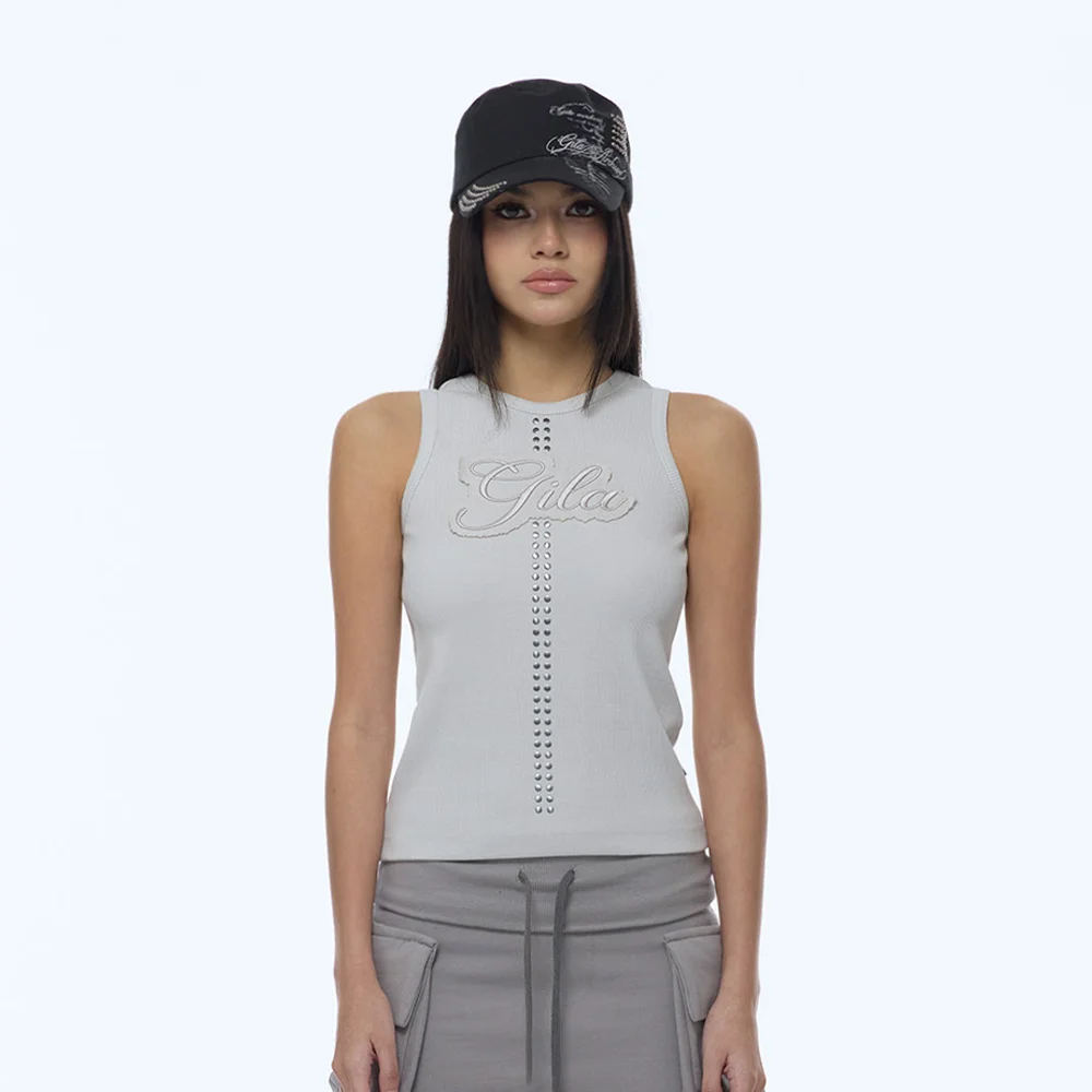STUD PATCH LOGO DYED SLEEVELESS_BEIGE