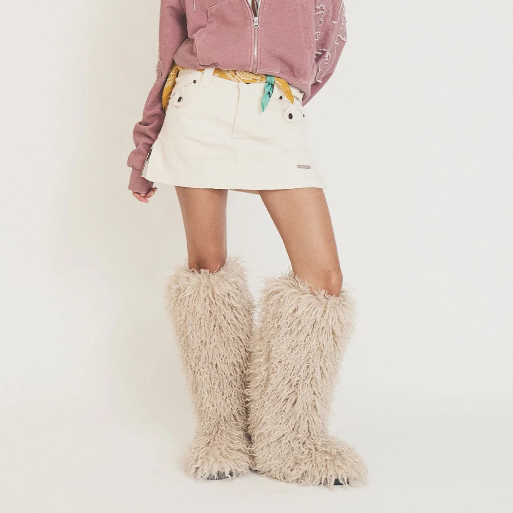 SIDE ZIP CORDUROY LOW SKIRT IVORY