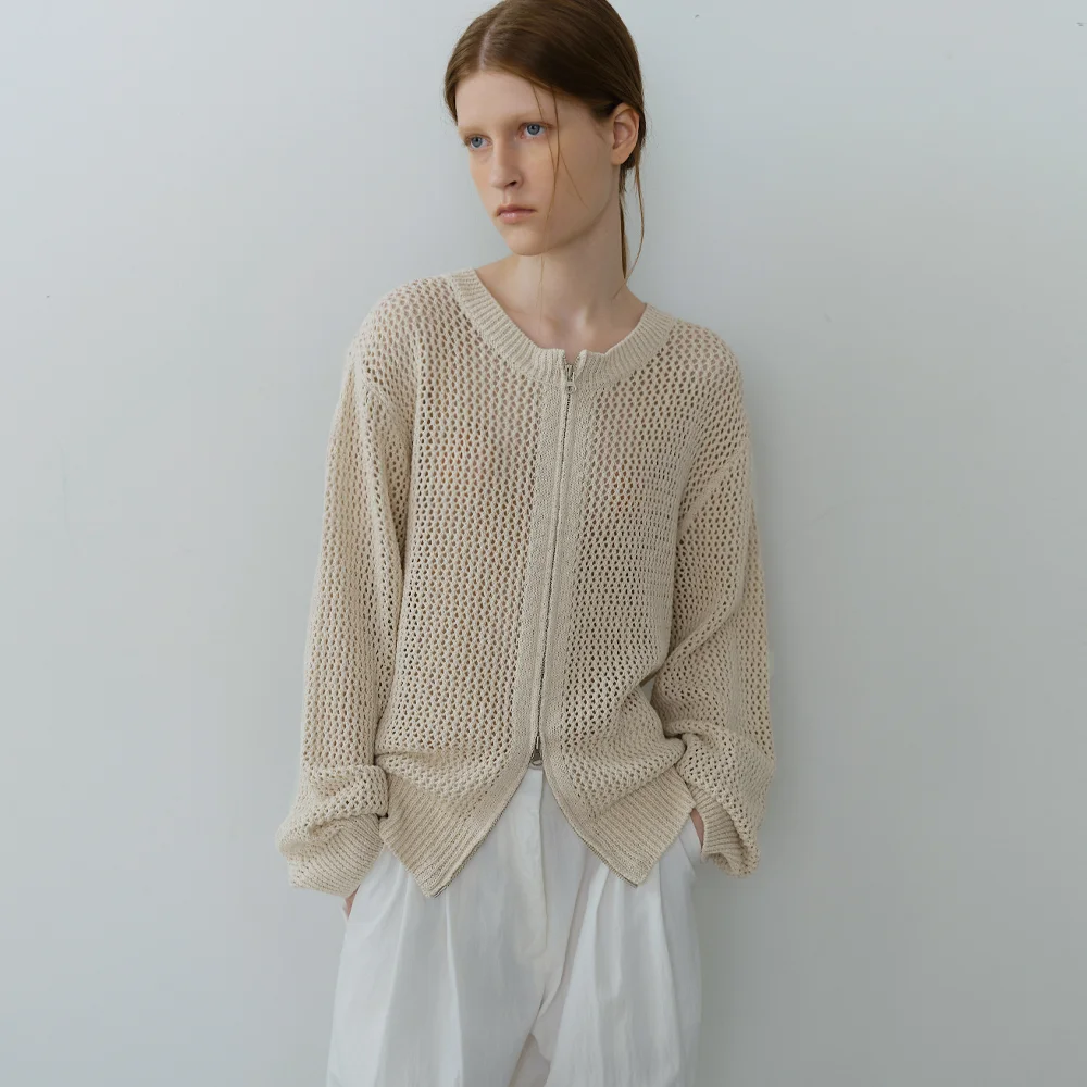 Net zip-up knit (light beige)