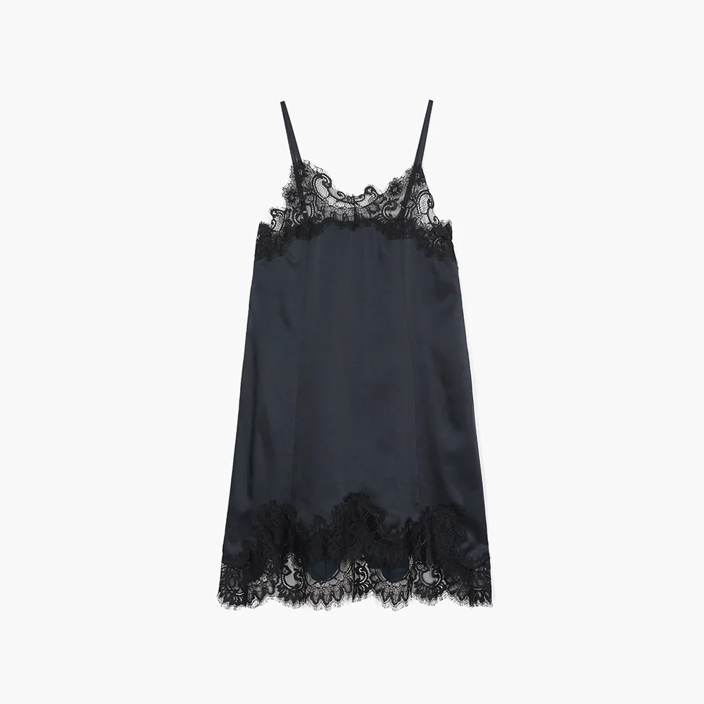 SATIN LACE DRESS_black