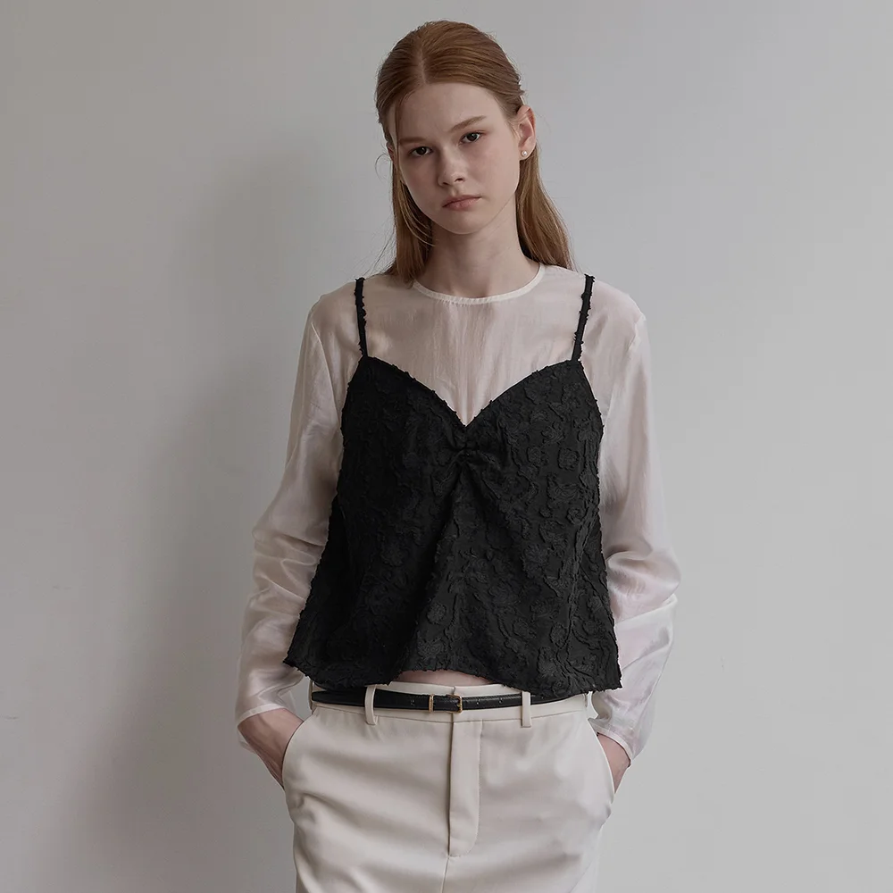 Jacquard bustier blouse - Black