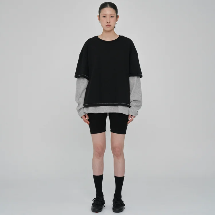 Waffle layered t-shirts, black