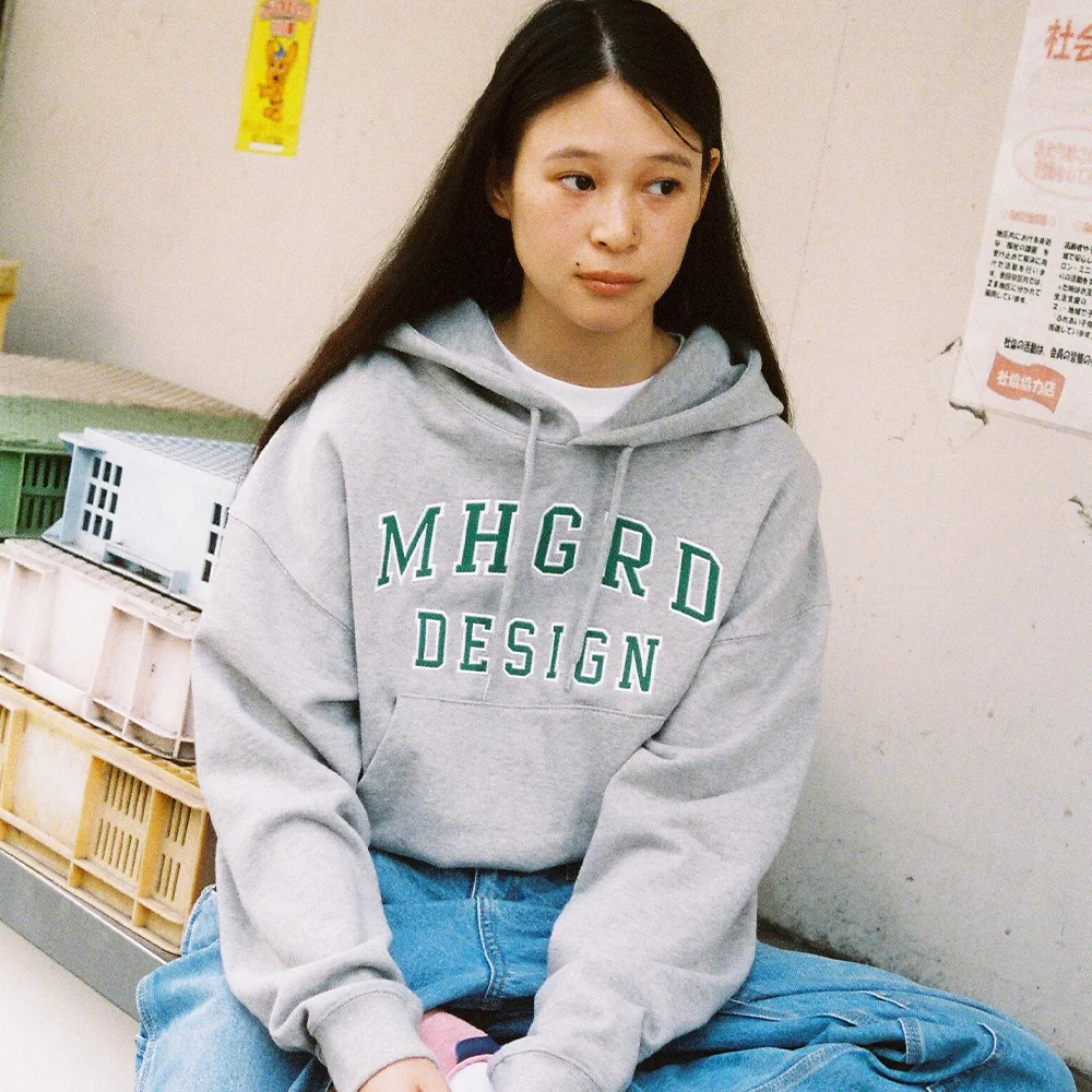 MHGRD APPLIQUE CROP HOODIE GREY(MG2EFFM431A)
