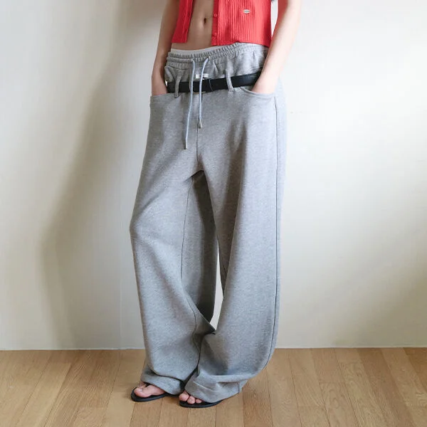 BELT SET TWO-WAY SWEAT PANTS GRAY