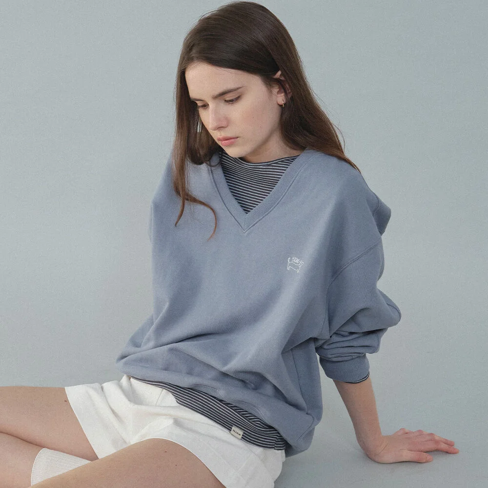 LOOSE FIT V-NECK SWEATSHIRT _Blue